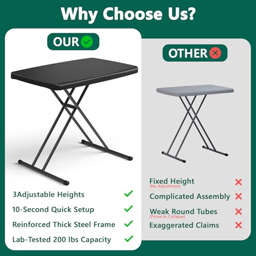 30-Inch Adjustable Height Folding Table, Heavy Duty Portable Utility Desk