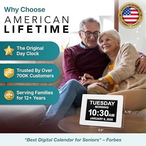Large Display Digital Day & Date Clock for Seniors with Custom Alarms