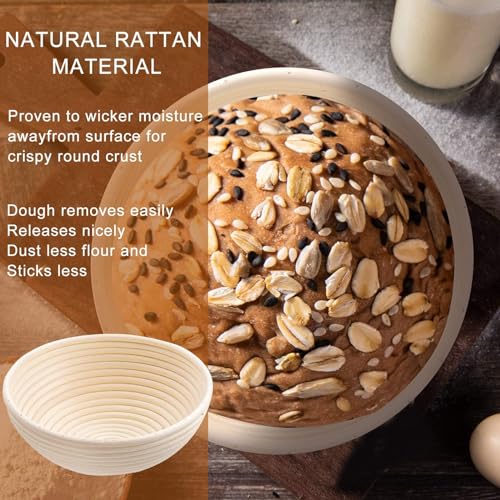 9-Inch Round Rattan Banneton Bread Proofing Basket Set of 2 with Liners
