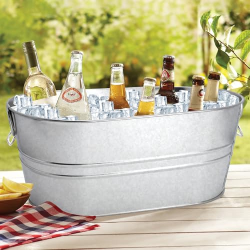 2-Pack 4-Gallon Galvanized Metal Ice Buckets & Beverage Tubs with Handles