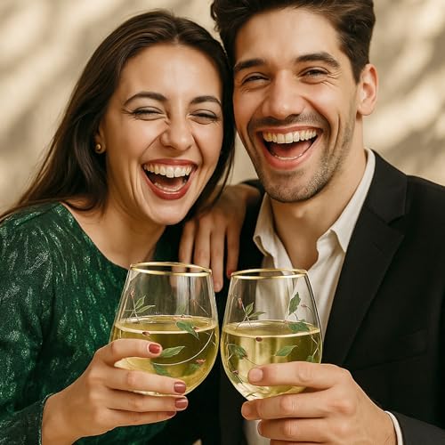 Gold Rim Stemless Wine Glasses Set of 4 20oz Borosilicate Handcrafted Italian Drinkware