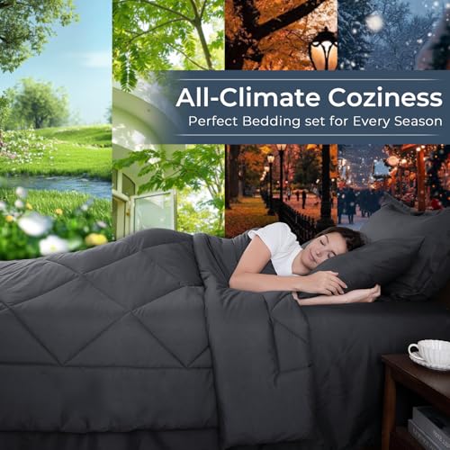 HEVUMYI 7-Piece Queen Comforter Set Dark Gray Reversible Bed in a Bag