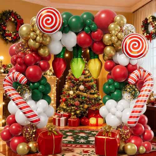 Christmas Balloon Arch Kit 153PCS - Red, Green, White, Gold Holiday Decorations