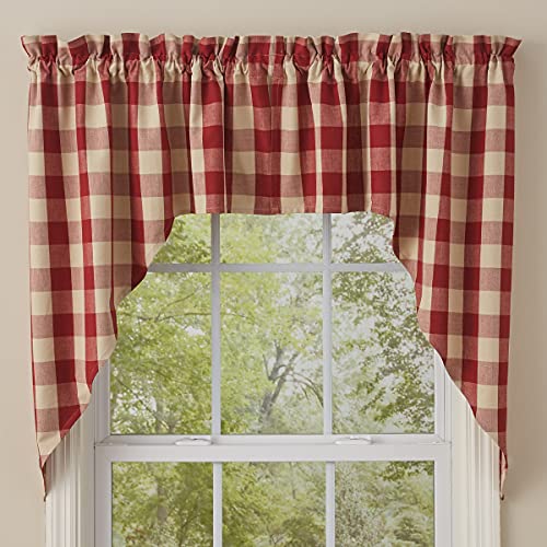 Buffalo Check Swag Curtains 72x36 Red & Tan Cotton Farmhouse Window Set