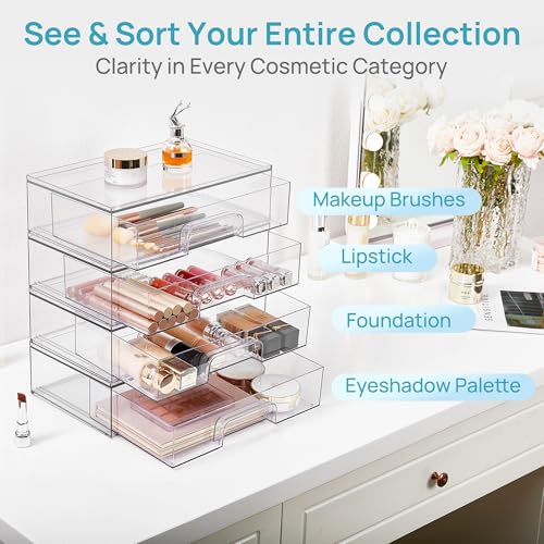 Vtopmart Clear Stackable Storage Drawers - Wide 2 Pack Home Organizer