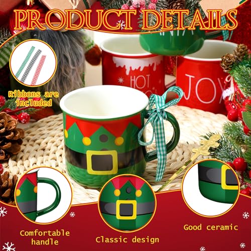 Baderke 6-Pack 11oz Christmas Mugs with Stainless Spoons – Vibrant Holiday Set