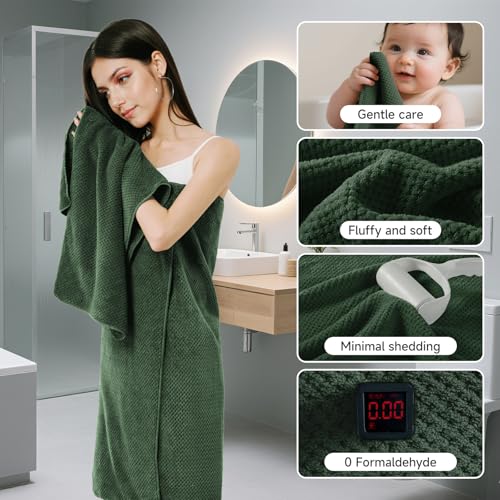 REDKISS 6-Piece Coral Fleece Bath Towel Set - Olive Green