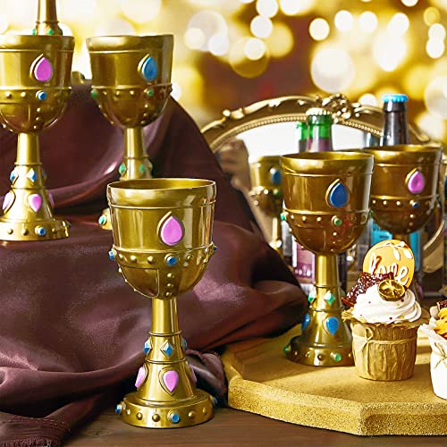 12-Piece Medieval Gold Plastic Chalice Goblets with Gemstones, 8 oz