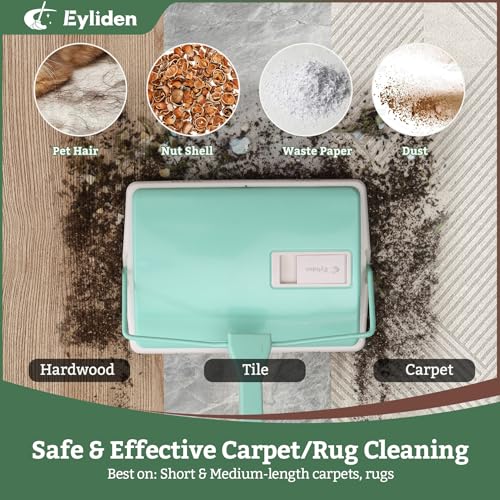 Manual Carpet Sweeper for Rugs & Floors with Extra Refill Brush, Mint