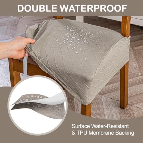 Waterproof Stretch Chair Covers for Dining Room - Set of 4, Taupe