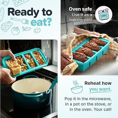 Souper Cubes 2 Cup Silicone Freezer Molds with Lids - Perfect for Freezing Soups, Sauces & Leftovers | Aqua 2-Pack