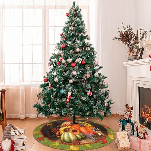 Fall Maple Leaf Christmas Tree Skirt - 30 Inch Soft Plush Holiday Mat