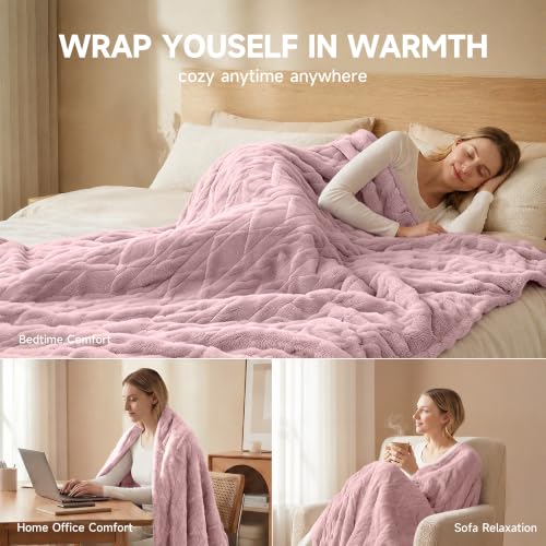 Soft Heated Throw Blanket 50''x60'', Pink - Auto Shut-Off & Fast Heating