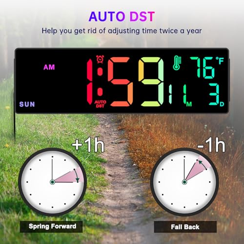 14.2-Inch Large LED Digital Wall Clock with Remote, RGB Color & Timer