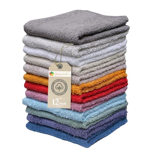 Living Fashions 13x13 Inch Extra Soft Wash Cloths 12 Pack - Absorbent & Durable Towels