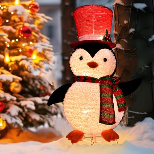 Penguin 28 inch Lighted Outdoor Christmas Decoration with Top Hat and Red Scarf (Variation: Penguin 28 inch) | HOYECHI