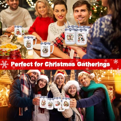 Umigy Nostalgic 12-Pack Christmas Coffee Mugs 17oz with Lids & Straws
