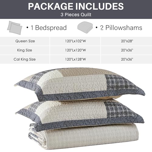 Oversized King Bedspread Set - 100% Cotton Reversible Quilt 120x120