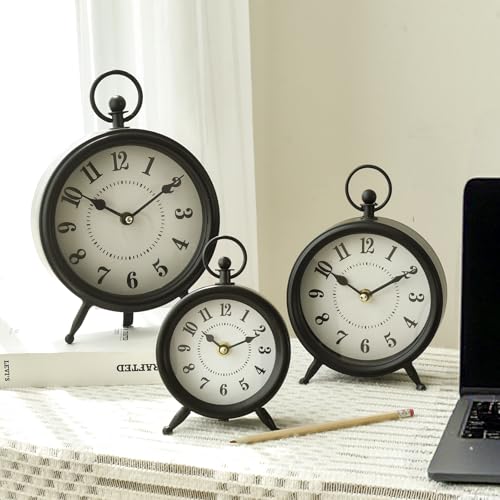 Retro Silent Tabletop Desk Clock, 7-Inch Small Black Decorative Shelf Clock