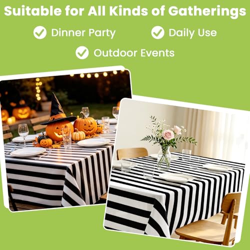 Mulbozy Black & White Stripe Tablecloth 54x108 in, 2 Pack – Disposable Plastic Table Cover