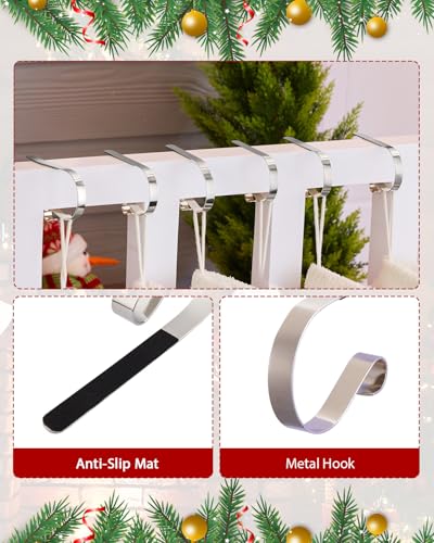 Adjustable Christmas Stocking Holders for Mantle - Set of 6, Silver