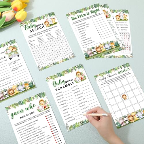 Safari Animal Baby Shower Games Set - 302 Pieces, 6 Woodland Theme Activities