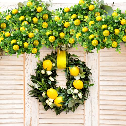 6 Pack Artificial Lemon Branches - Vivid Yellow Faux Lemons for Home Decor