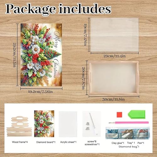 DIY Diamond Serving Tray Christmas Flowers - Handmade Wooden Breakfast Tray with Handles