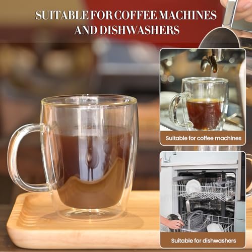 YUNCANG 4-Pack Double Wall 16oz Glass Coffee Mugs - Heat-Resistant, Clear with Handle