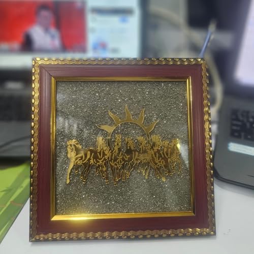 Seven Running Horses Wall Art with Pyrite Dust, Vastu Feng Shui Decor
