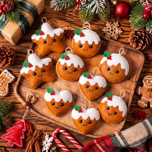 Gingerbread Man Christmas Felt Ornaments - 12 Pack Tree Decorations