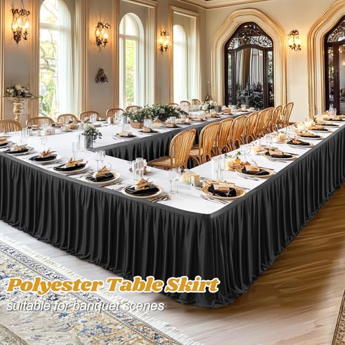 6ft Wrinkle-Resistant Pleated Table Skirt for Parties and Weddings - Black