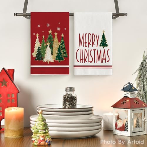 Artoid Mode Red Star Christmas Kitchen Towels Set of 4 18x26 Inches - Holiday Decor