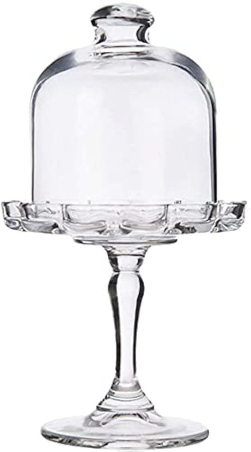 Decoret Mini Cake Stand Glass Cupcake Display Plate with Dome Cover Pedestal Dessert Stand Holder for Wedding Birthday Party Supplies (Flower)