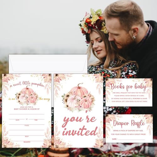 25-Piece Fall Pumpkin Baby Shower Invitation Set with Raffle Tickets