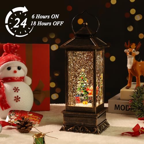 Musical Christmas Snow Globe Lantern with Timer and 8 Holiday Songs
