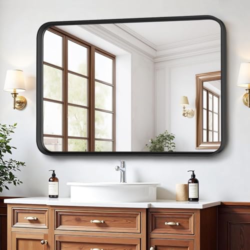 Matte Black Metal Framed Bathroom Wall Mirror - 30x22 Shatterproof Vanity Mirror