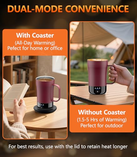 PUSEE Burgundy Self-Heating Coffee Mug 14oz - Rechargeable Smart Temperature Control