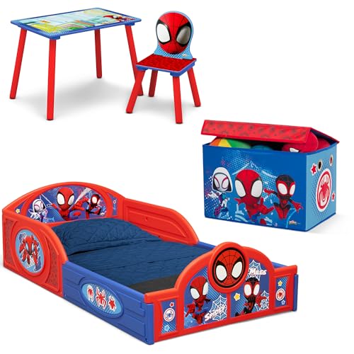 4-Piece Toddler Bedroom Furniture Set with Bed, Table, Chair & Toy Box