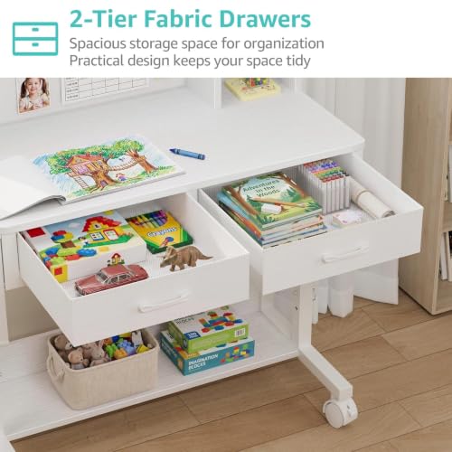 Height Adjustable Kids Study Desk with Hutch, Storage Drawers & Pin Board