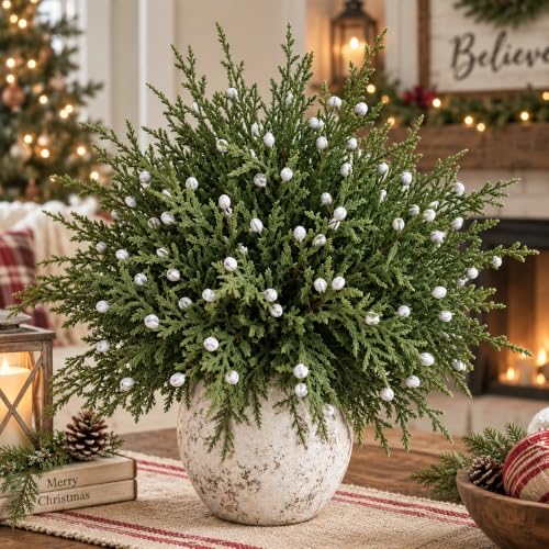 Artificial Juniper Berry and Cedar Branches for Holiday Decor - 12 Pack