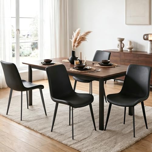 Modern PU Leather Dining Chairs Set of 4, Ergonomic Upholstered Kitchen Chairs