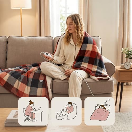 Heated Throw Blanket 60x70 - Soft Flannel & Sherpa, 6 Heat Settings