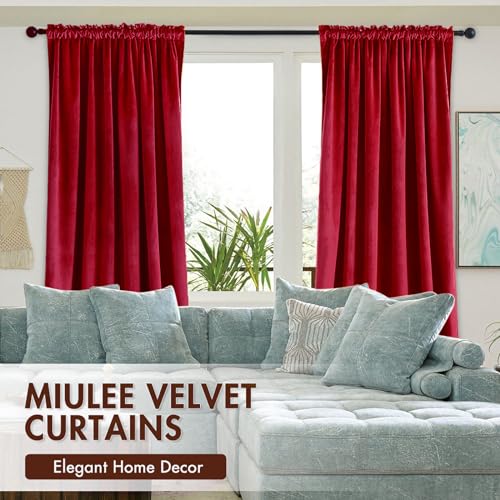 MIULEE 52x63 Red Velvet Christmas Curtains (Set of 2) Blackout Drapes for Bedroom