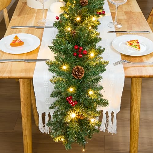 Joiedomi 9Ft Christmas Garland Prelit with Lights & Red Berries - Indoor & Outdoor Decor