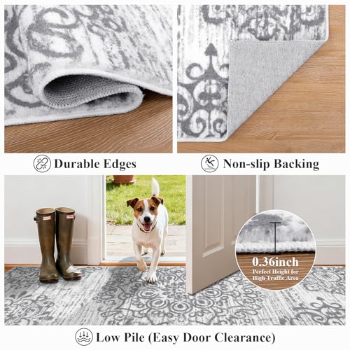 2x6 Washable Boho Runner Rug, Non-Slip Vintage Distressed Kitchen Hallway Mat