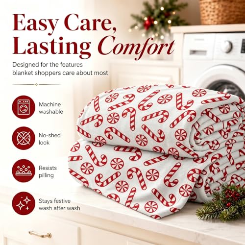 Zzkol Candy Cane Christmas Throw Blanket 50x60in - Red & White Peppermint (Candy Cane Variation)