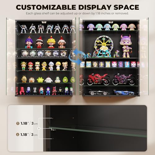 Aauro Home Black Wall Display Case with Glass Doors for Sports Cards & Collectibles