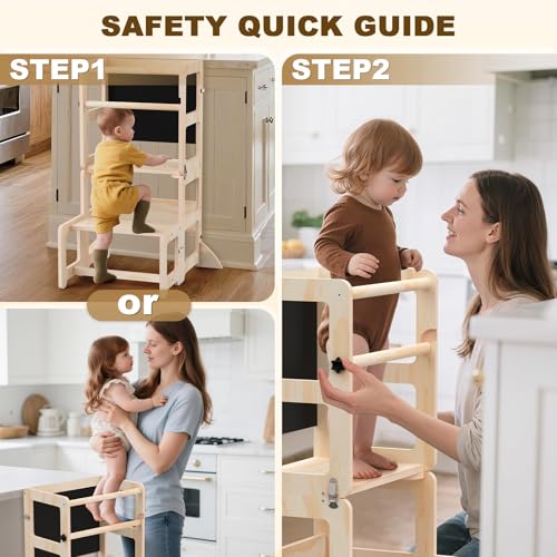 4-in-1 Foldable Toddler Learning Tower & Step Stool with Chalkboard
