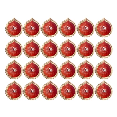 24-Piece Natural Terracotta Clay Diya Set with Shubh Labh Stickers